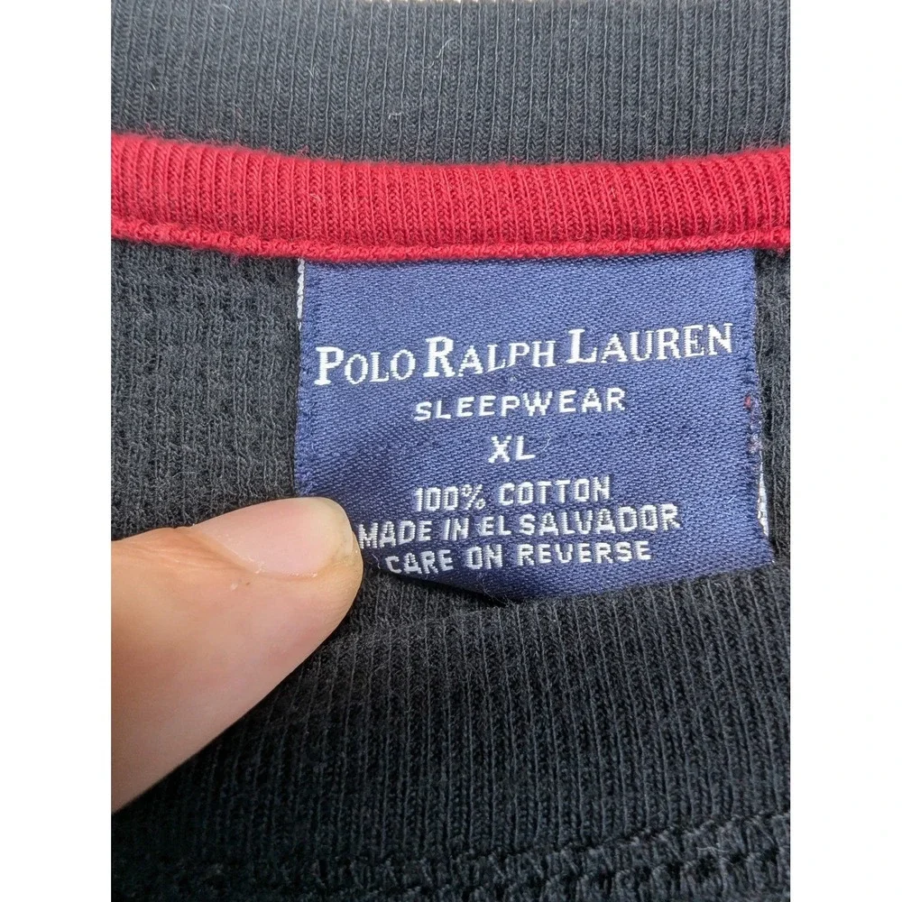 Polo Ralph Lauren Mens XL Thermal Waffle Sleep Shirt Black Red Pony